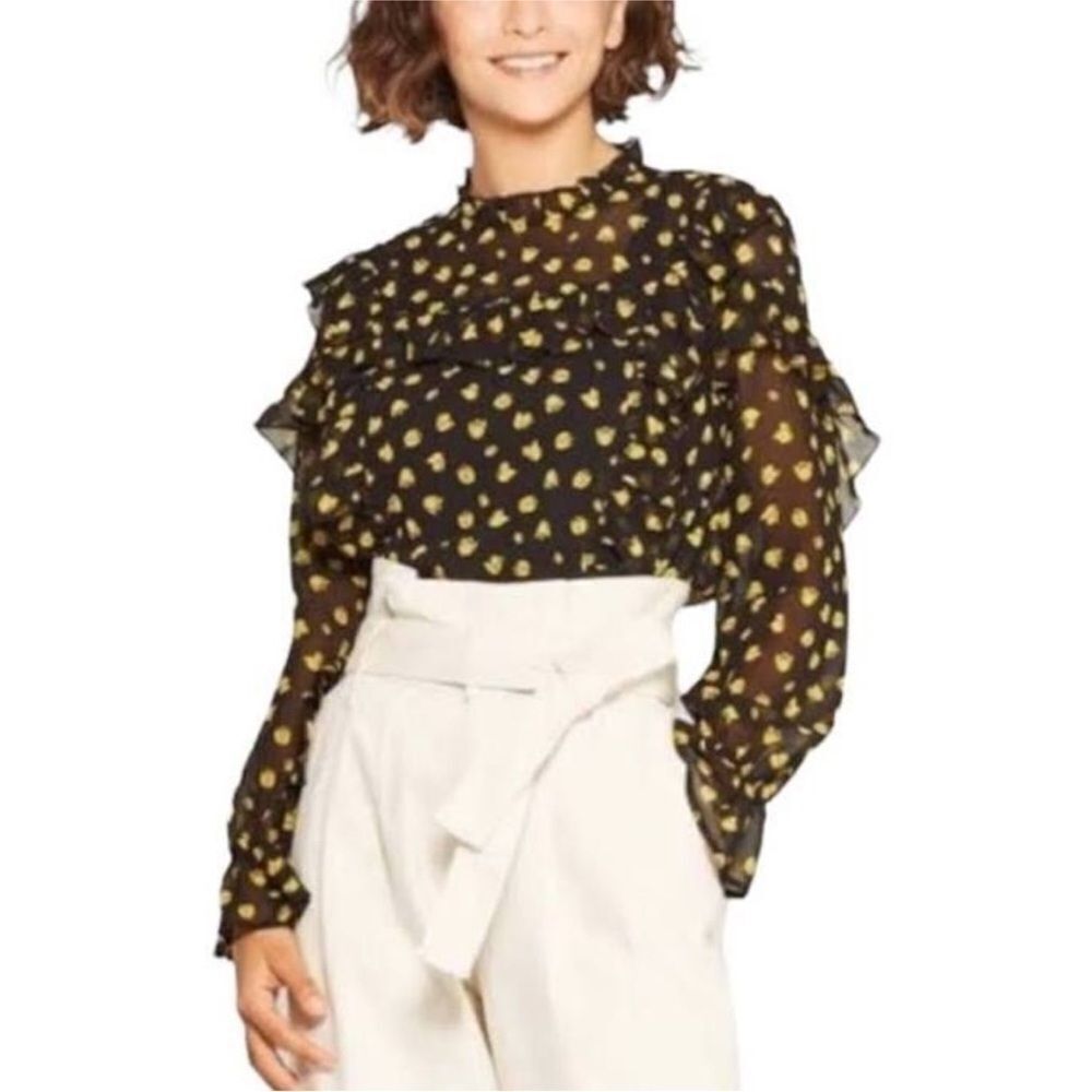 Who What Wear Tulip Floral Sheer Ruffle Blouse Top Medium